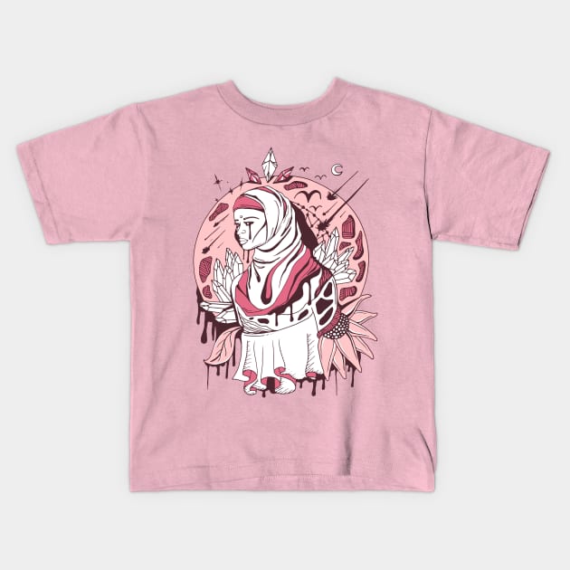 Pink and White Goddess of The Hijab Kids T-Shirt by kenallouis